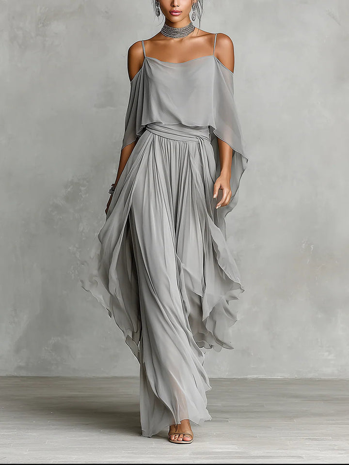 Gray Off-Shoulder Camisole and Pants Set