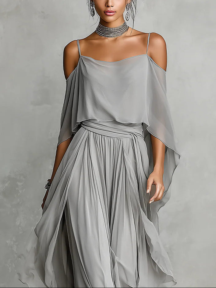 Gray Off-Shoulder Camisole and Pants Set