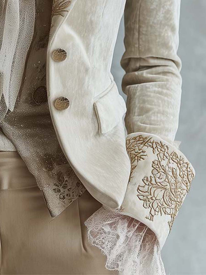 Ivory Embroidered Tailored Blazer