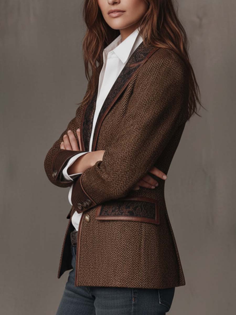 Brown Herringbone Panel Blazer