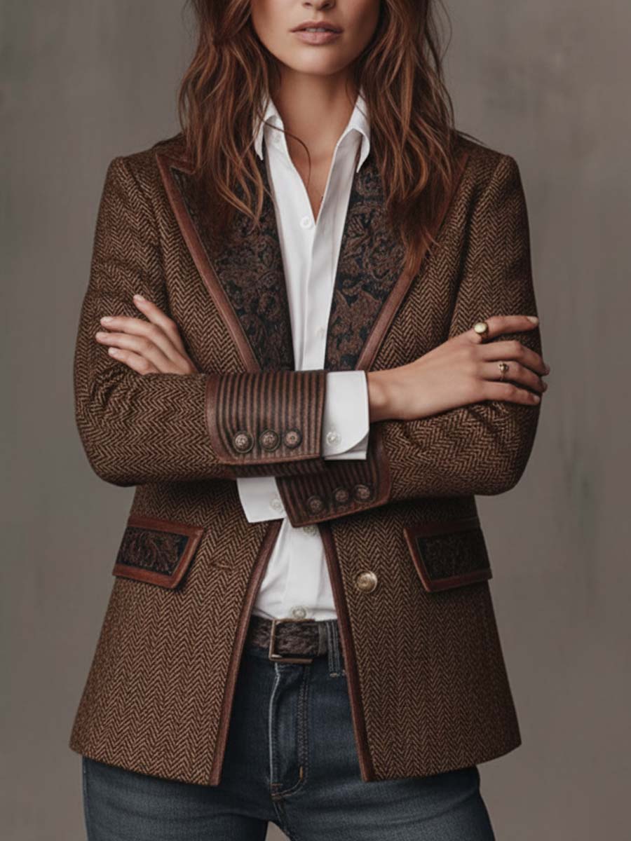 Brown Herringbone Panel Blazer