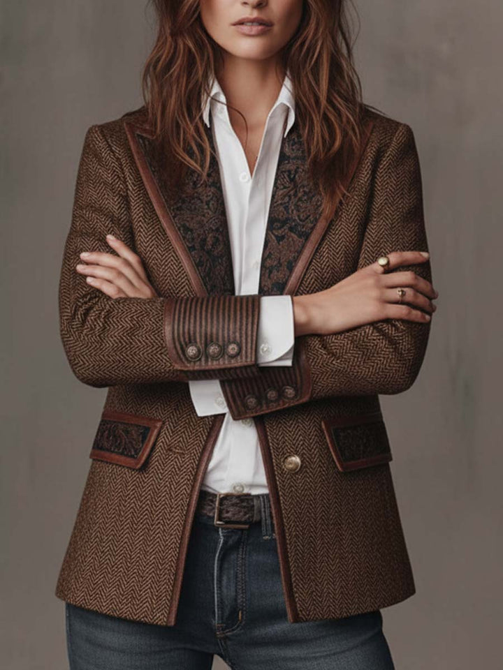 Brown Herringbone Panel Blazer