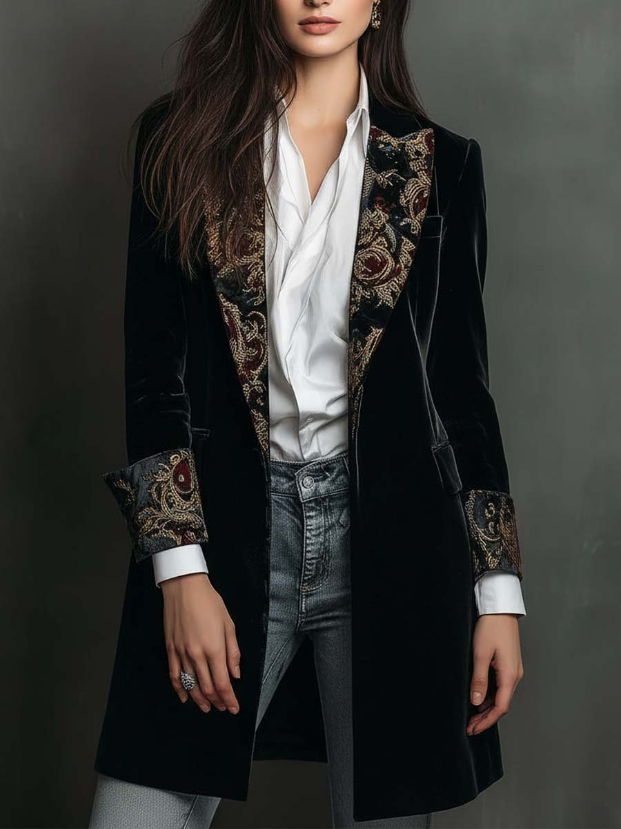 Black Baroque Print Blazer