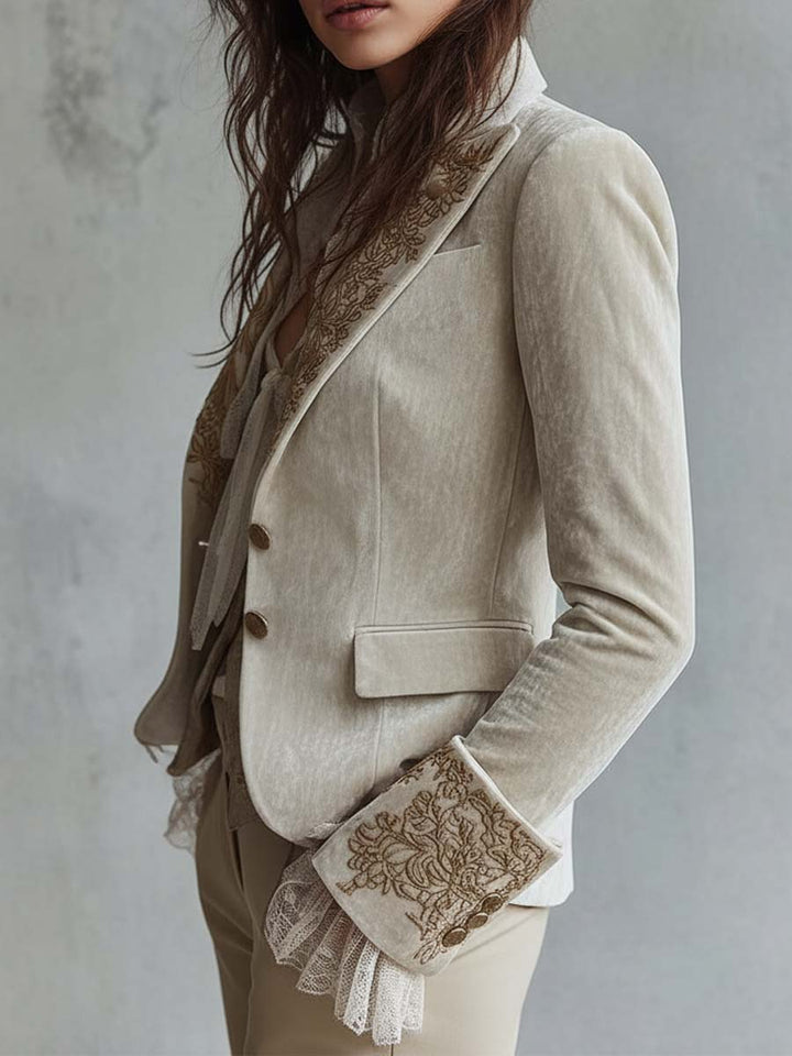Ivory Embroidered Tailored Blazer