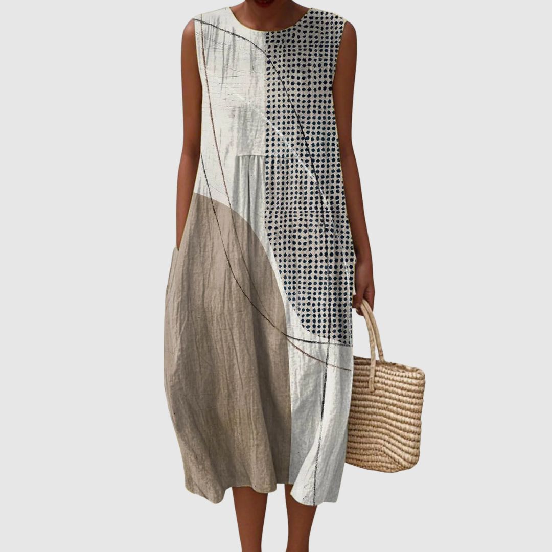 Florence | Women's Abstract Geometric Pattern Art Print Sleeveless Pocket Wrap Dress