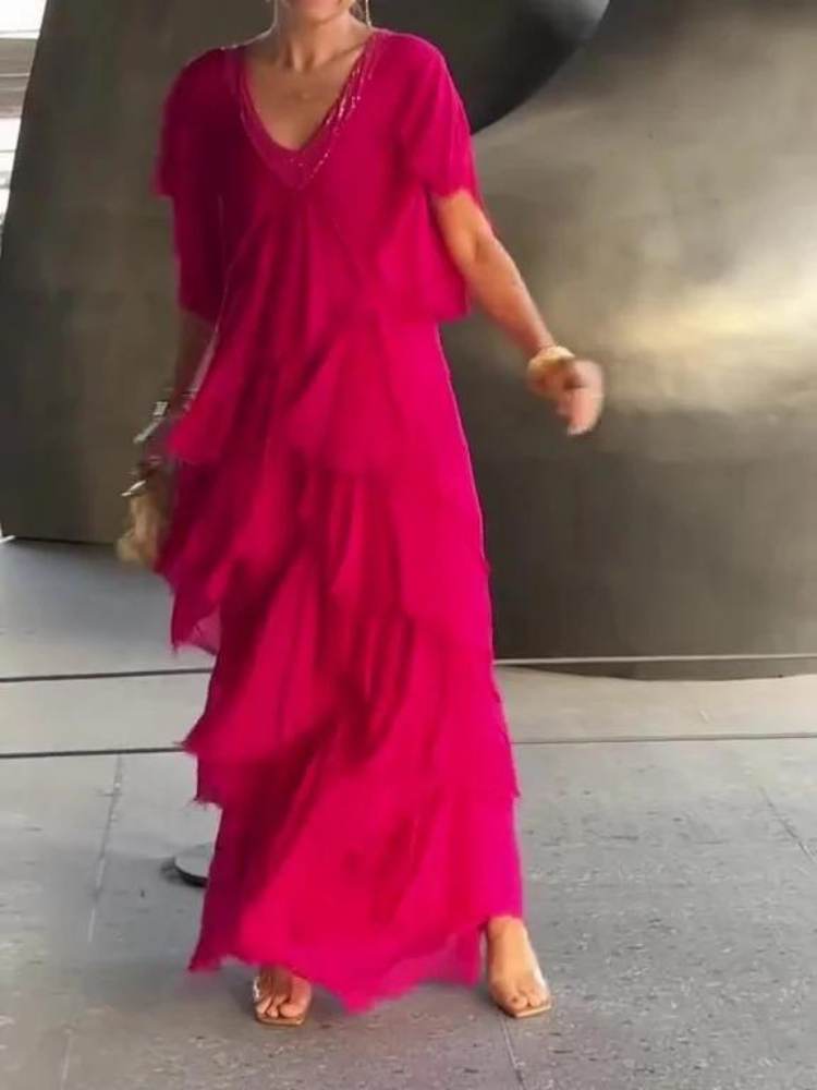 SAVANE | Long Flowing Dress with Elegant V-Neck