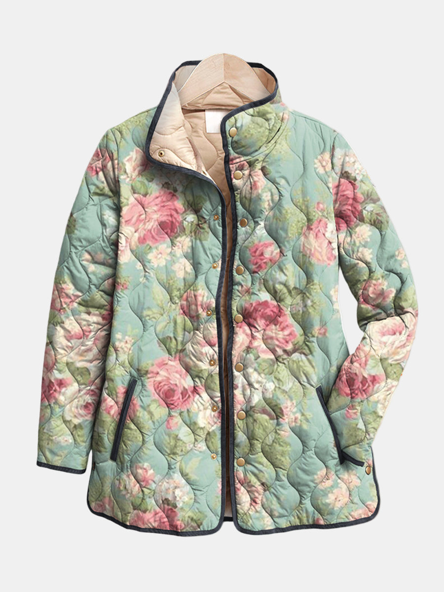 Carys | Retro Floral Print Quilted Jacket