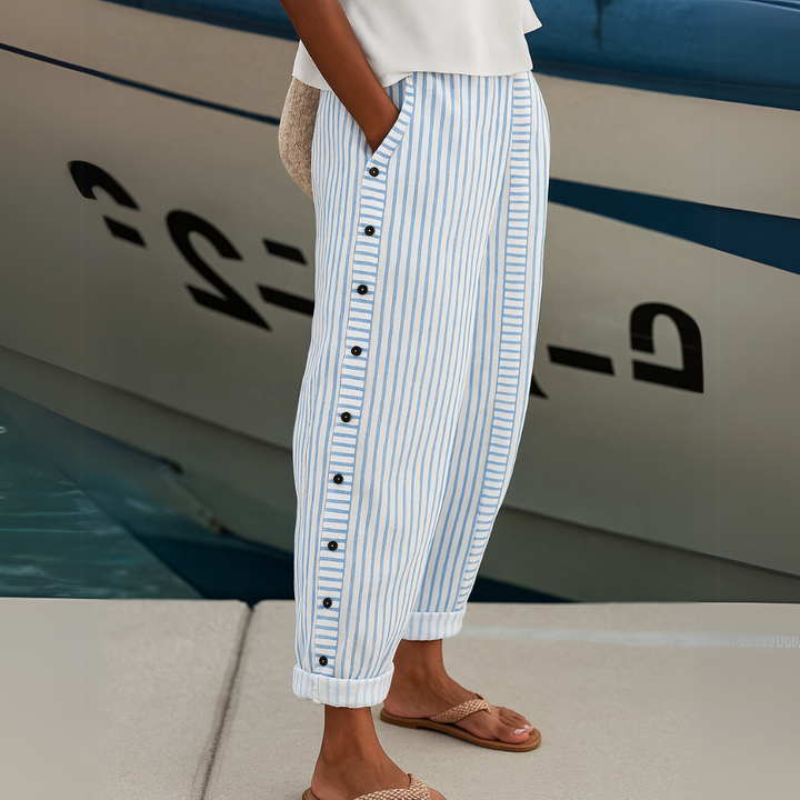 Caitlin | Stylish Striped Button Trousers