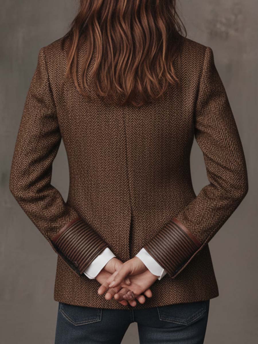 Brown Herringbone Panel Blazer