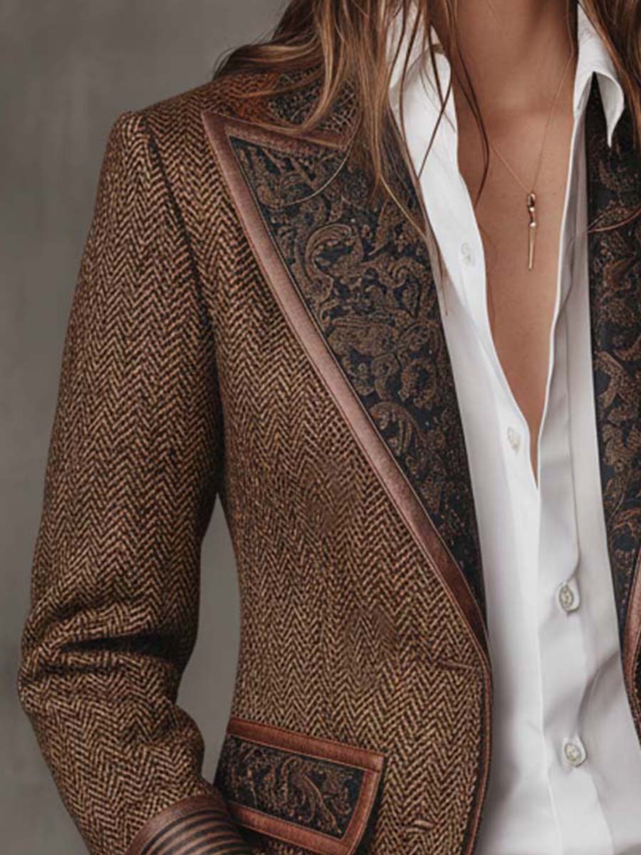 Brown Herringbone Panel Blazer