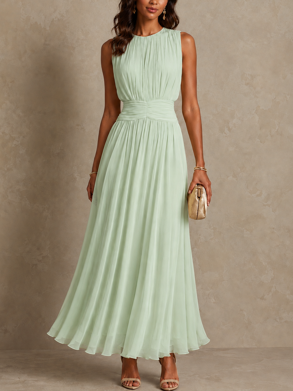 Roxanne | Ruched Waist Sleeveless Maxi Dress