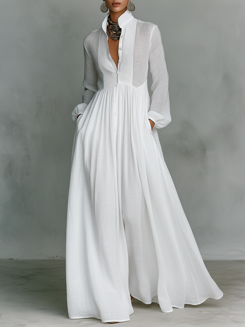 High-Collar Long Sleeve Maxi Dress