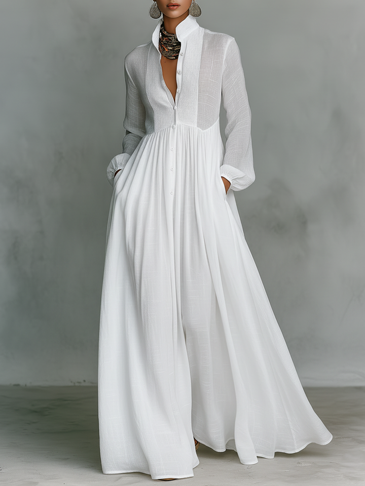 High-Collar Long Sleeve Maxi Dress