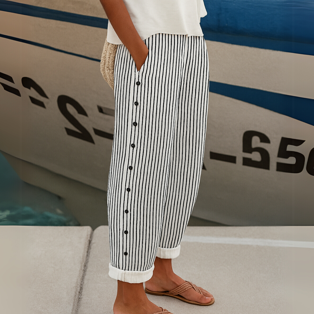 Caitlin | Stylish Striped Button Trousers