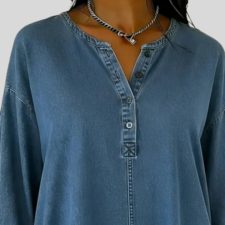 Parielle | Button Down V-neck Denim Top