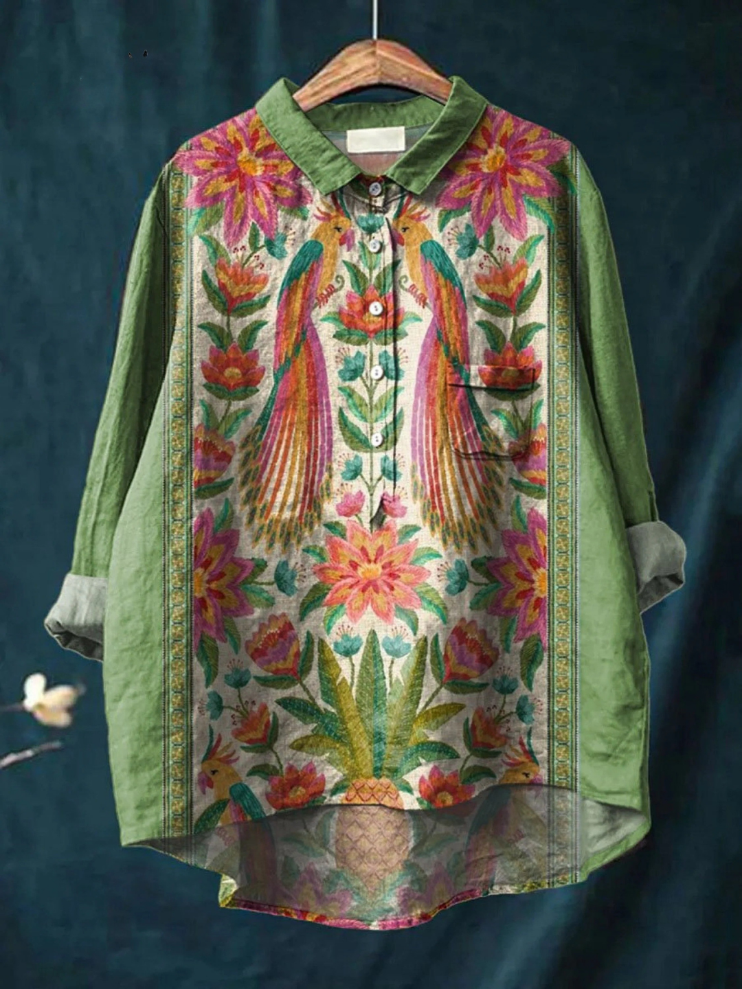 Arabelle | Women's Vintage Lovely Floral Birds Art Print Casual Shirt