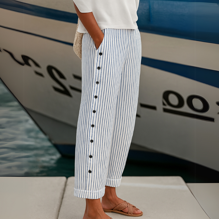 Caitlin | Stylish Striped Button Trousers