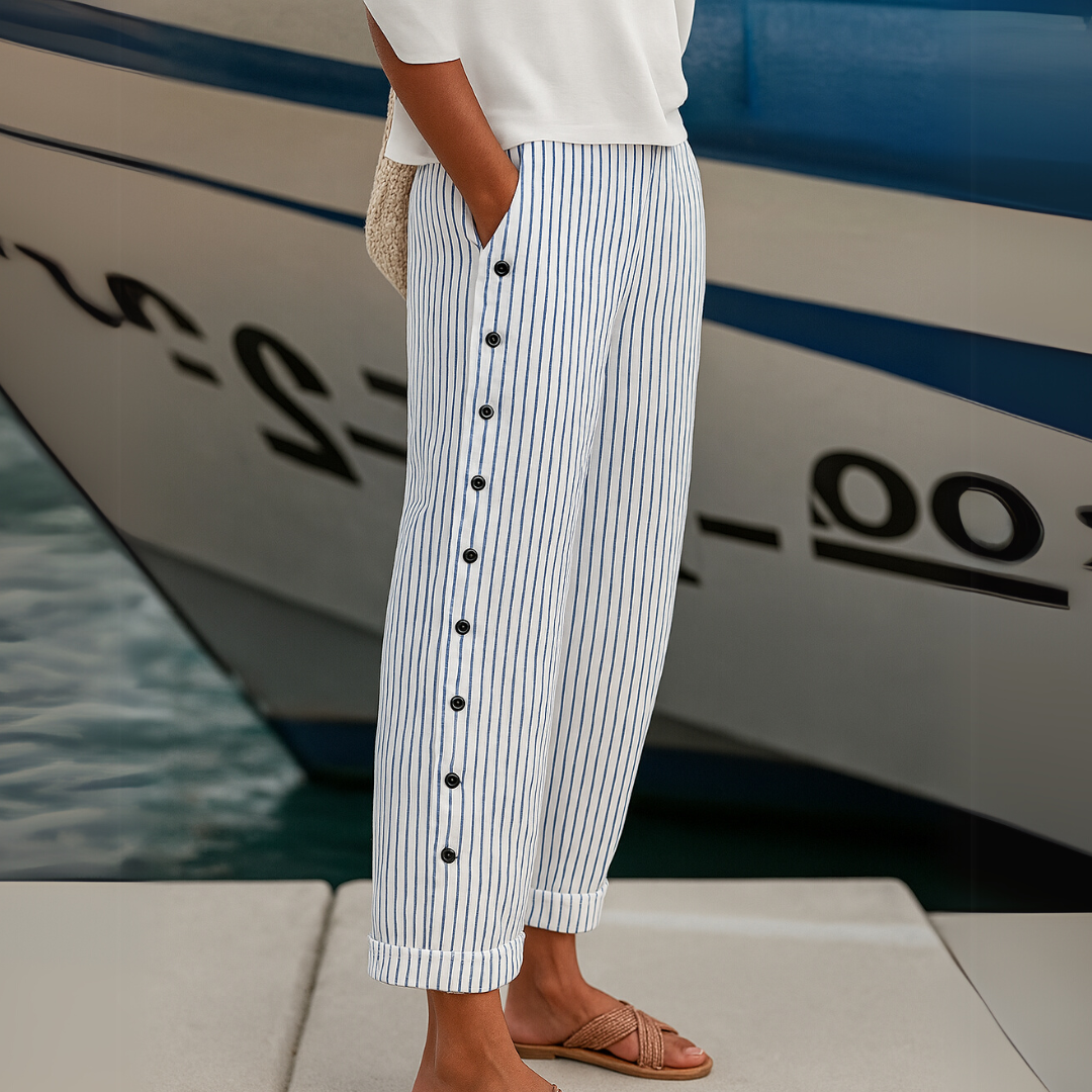 Caitlin | Stylish Striped Button Trousers