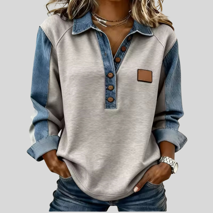 Rosy | Stylish Denim Collar Sweater