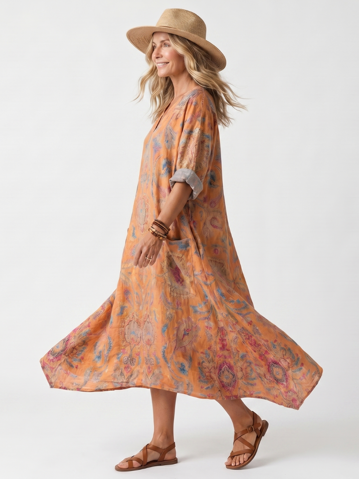 Aleta | Button Front Oversized Pocket Midi Dress