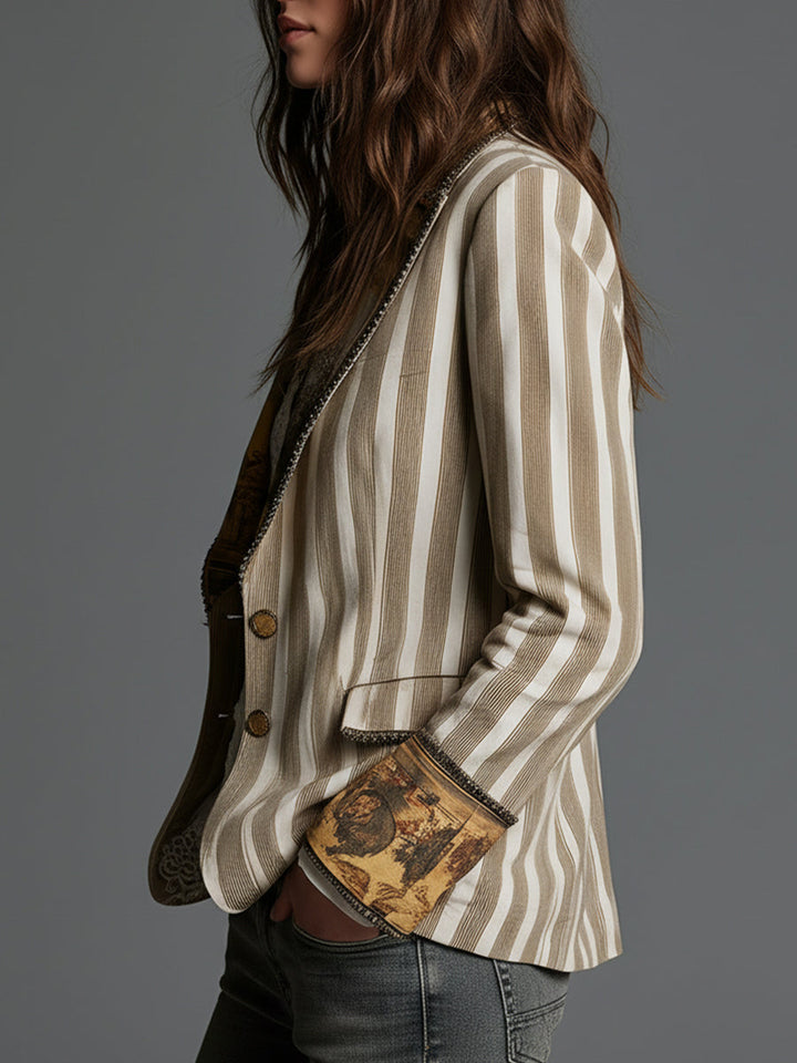 Boho Striped Lapel Blazer