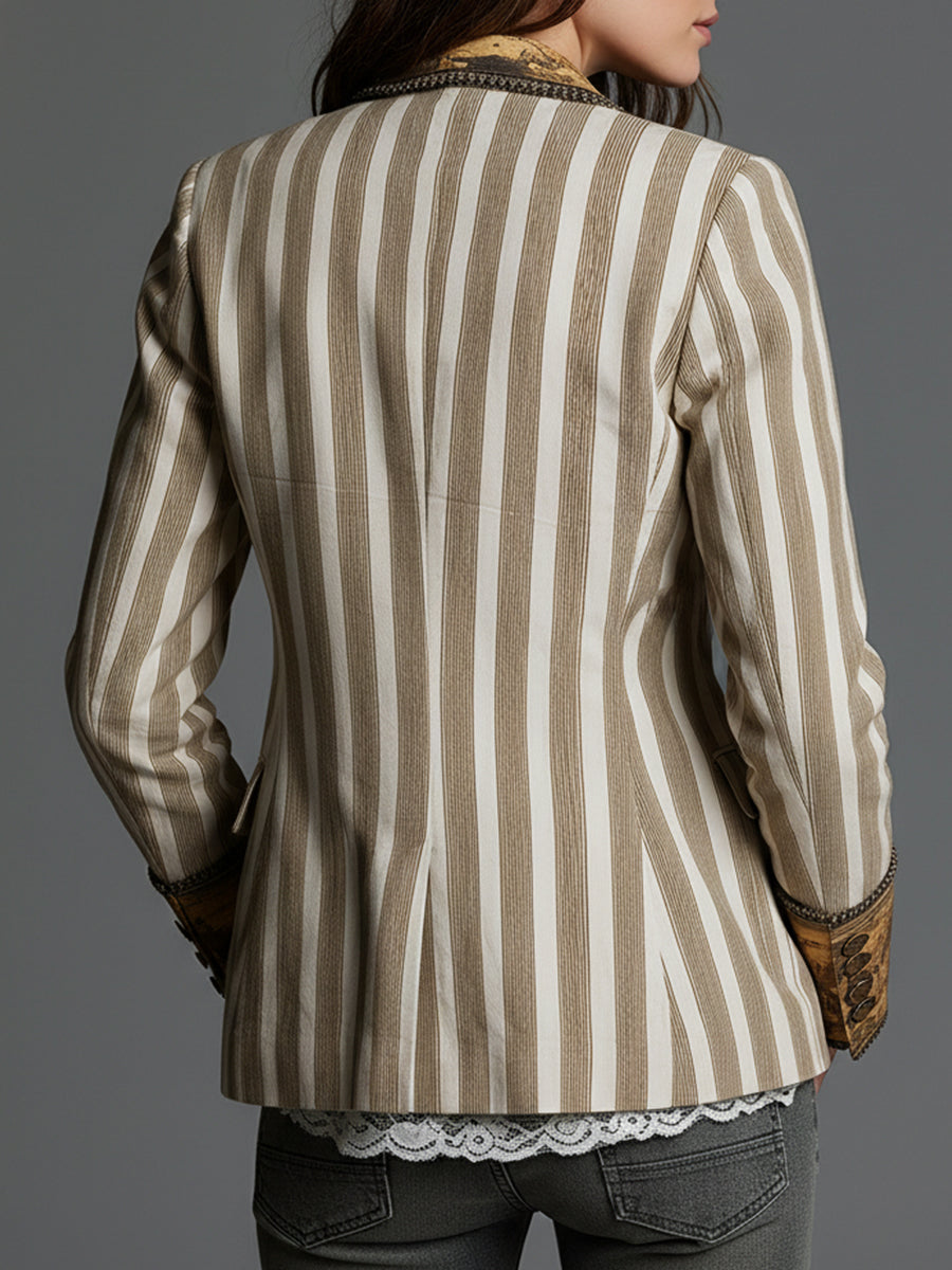 Boho Striped Lapel Blazer