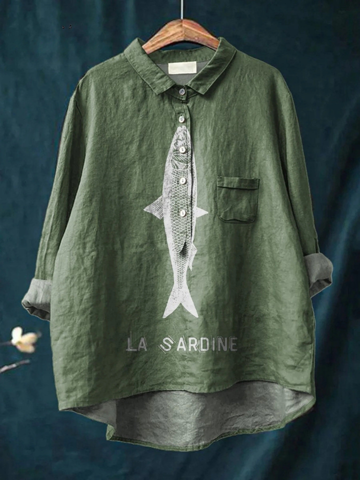 Sophie | Sardine Fish Graphic Printed Women's Casual Shirt