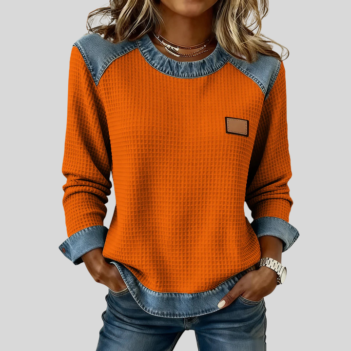 Hana | Patchwork Design Waffle Sweatshirt