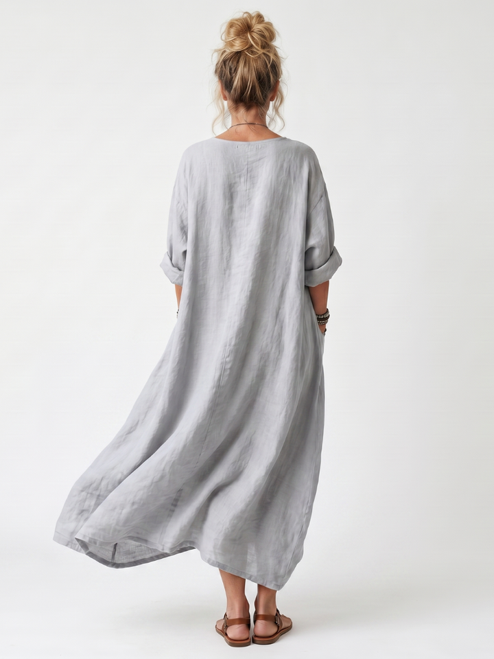 Aleta | Button Front Oversized Pocket Midi Dress