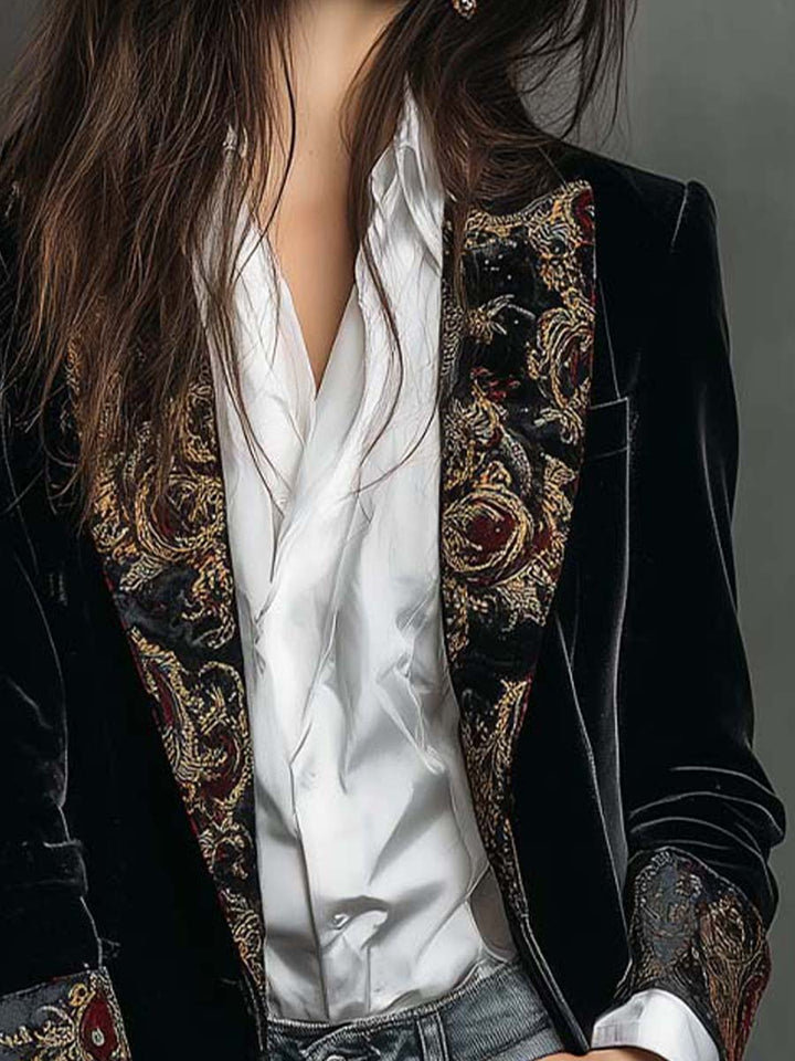 Black Baroque Print Blazer