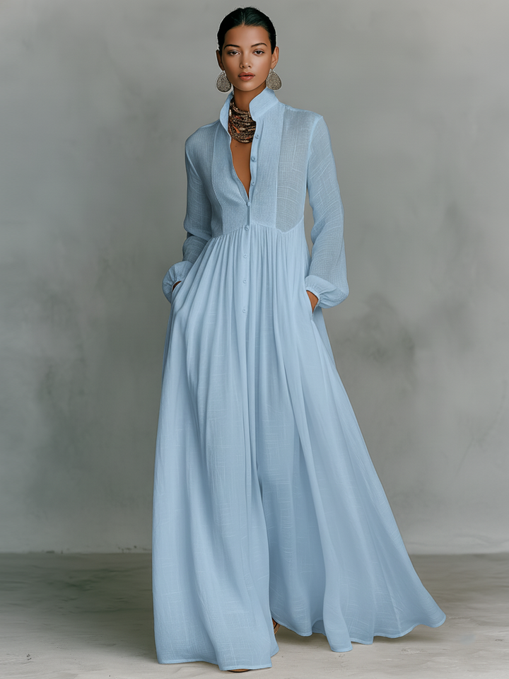 High-Collar Long Sleeve Maxi Dress
