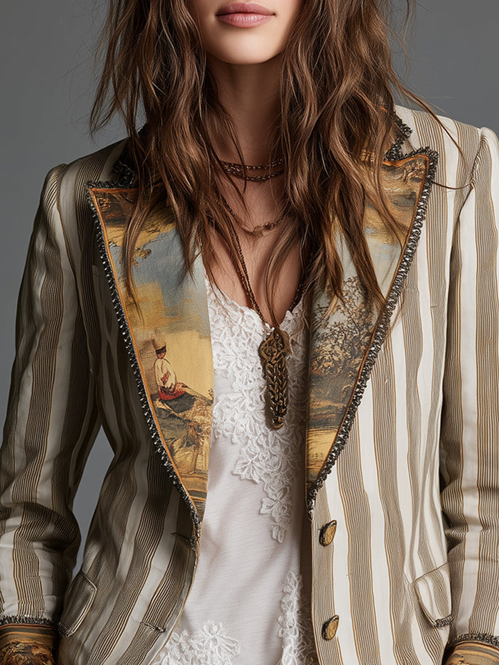 Boho Striped Lapel Blazer