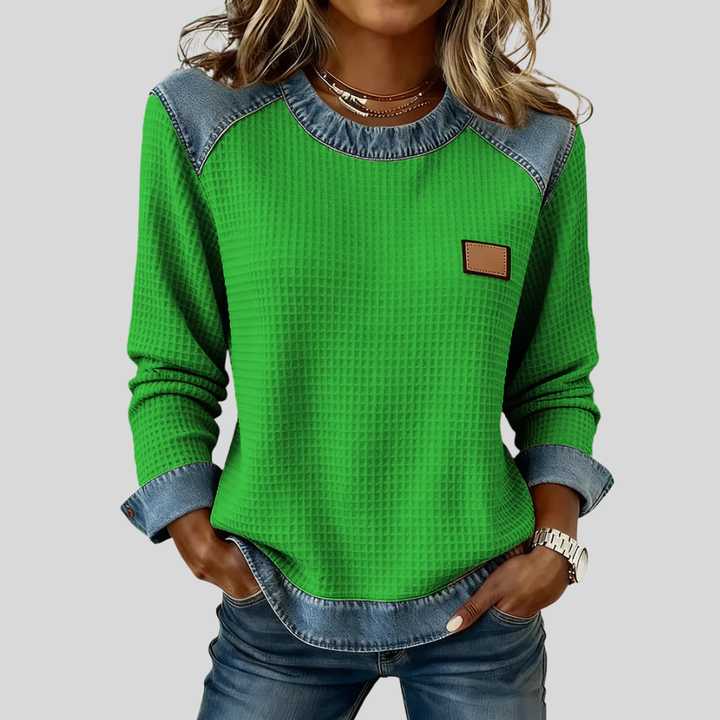 Hana | Patchwork Design Waffle Sweatshirt