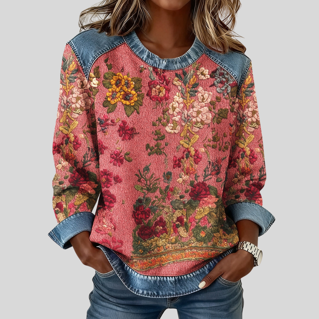Odette | Floral 3D Print Denim Sweatshirt