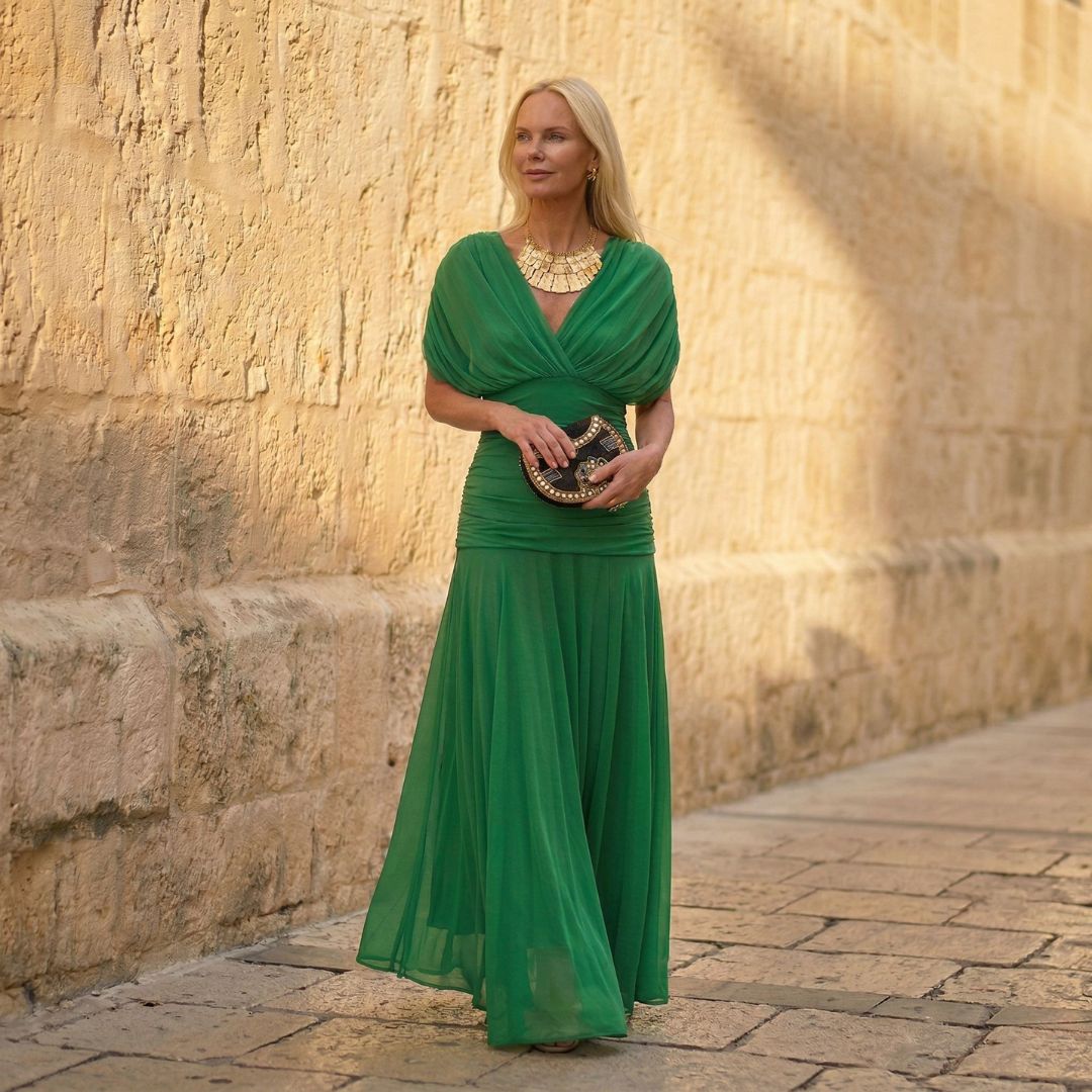Emilia Elegant Flowing Dress - Green