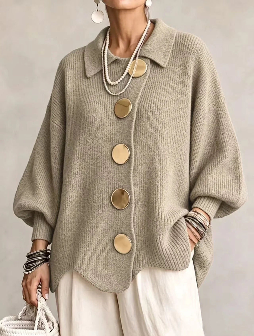 Karina | Oversized Collared Button Cardigan
