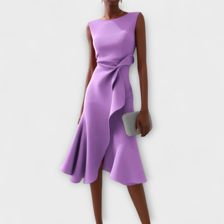 Juliette – Asymmetrical Midi Dress with Draping