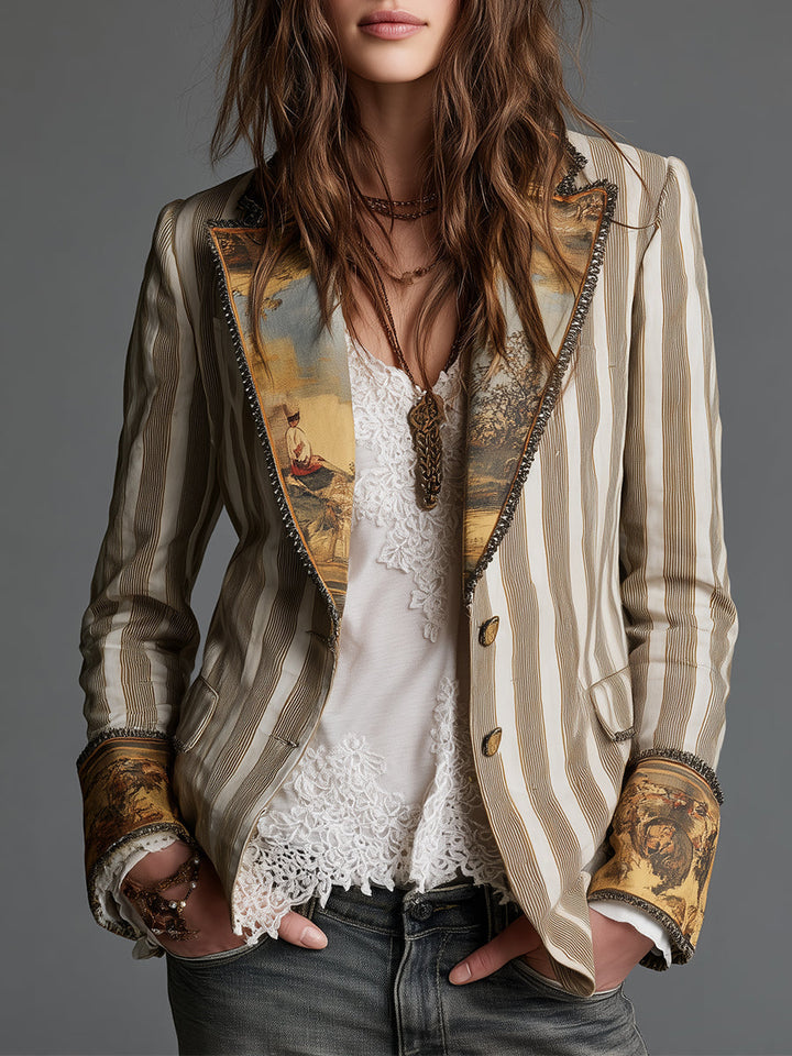 Boho Striped Lapel Blazer