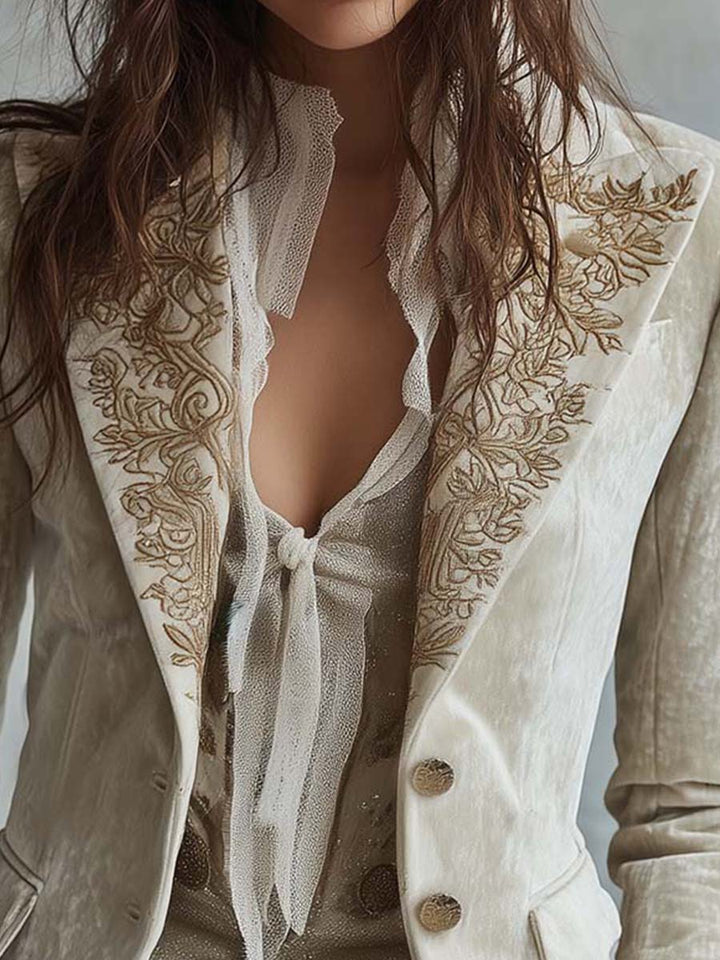 Ivory Embroidered Tailored Blazer