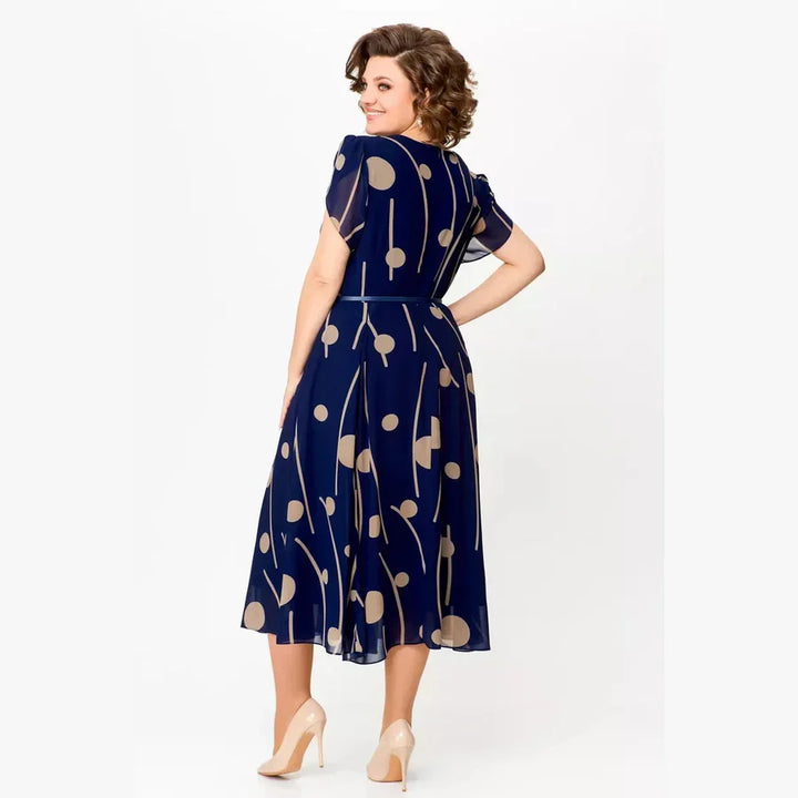 Ivy | Navy Polka Dot Print Midi Dress