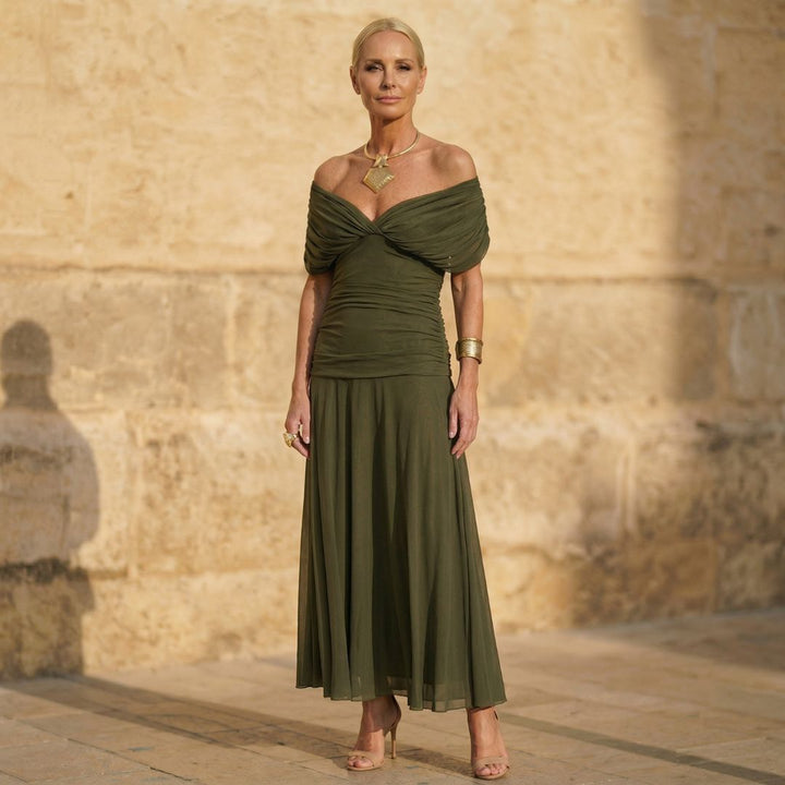Emilia Elegant Flowing Dress - Olive