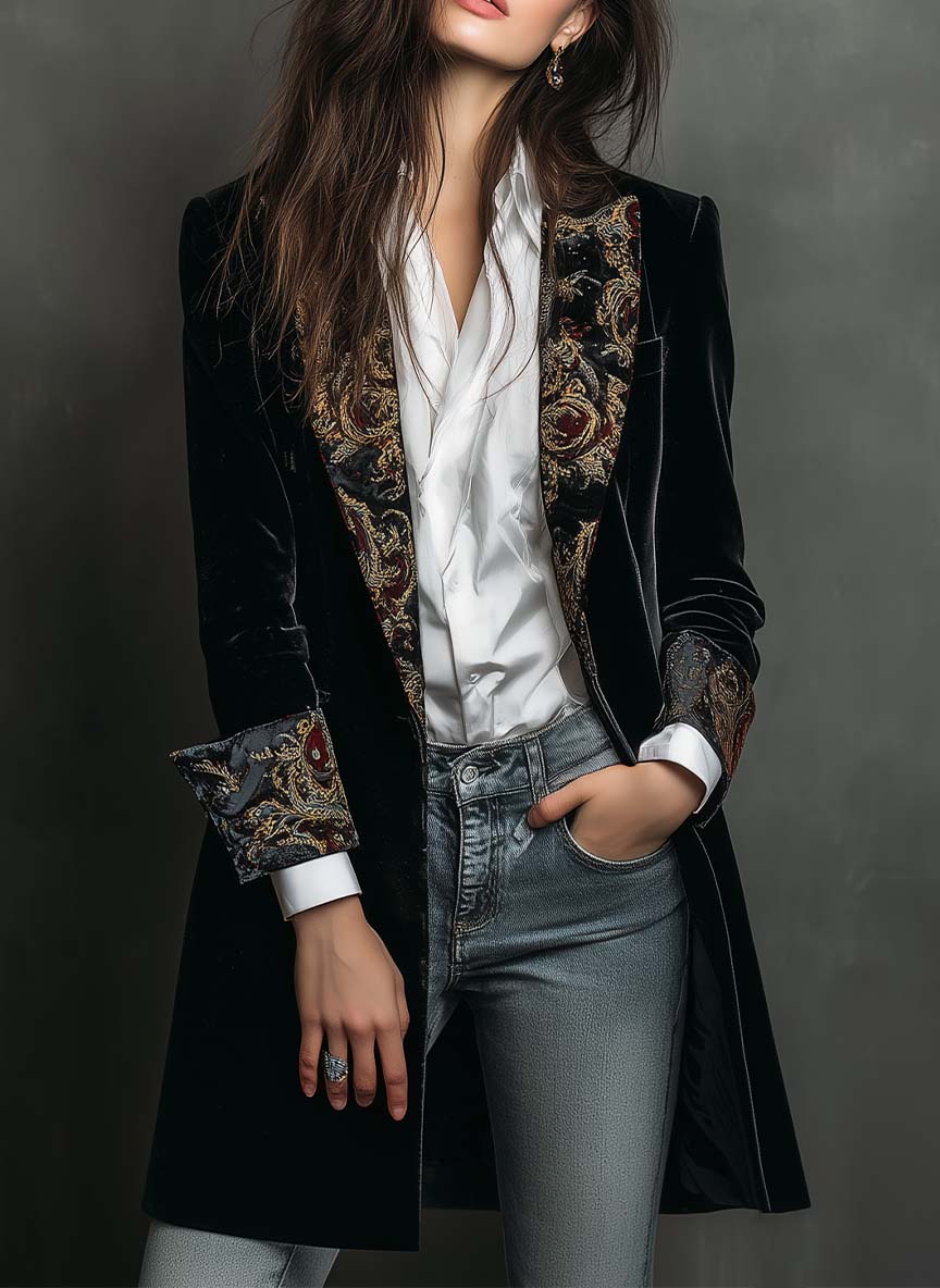 Black Baroque Print Blazer