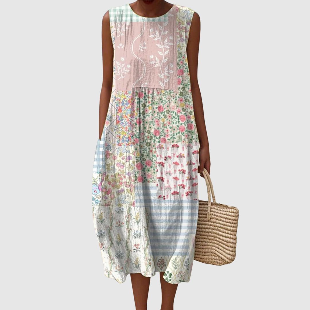 Grace | Women's Artistic Colourful Flowers Print Sleeveless Pocket Wrap Dress