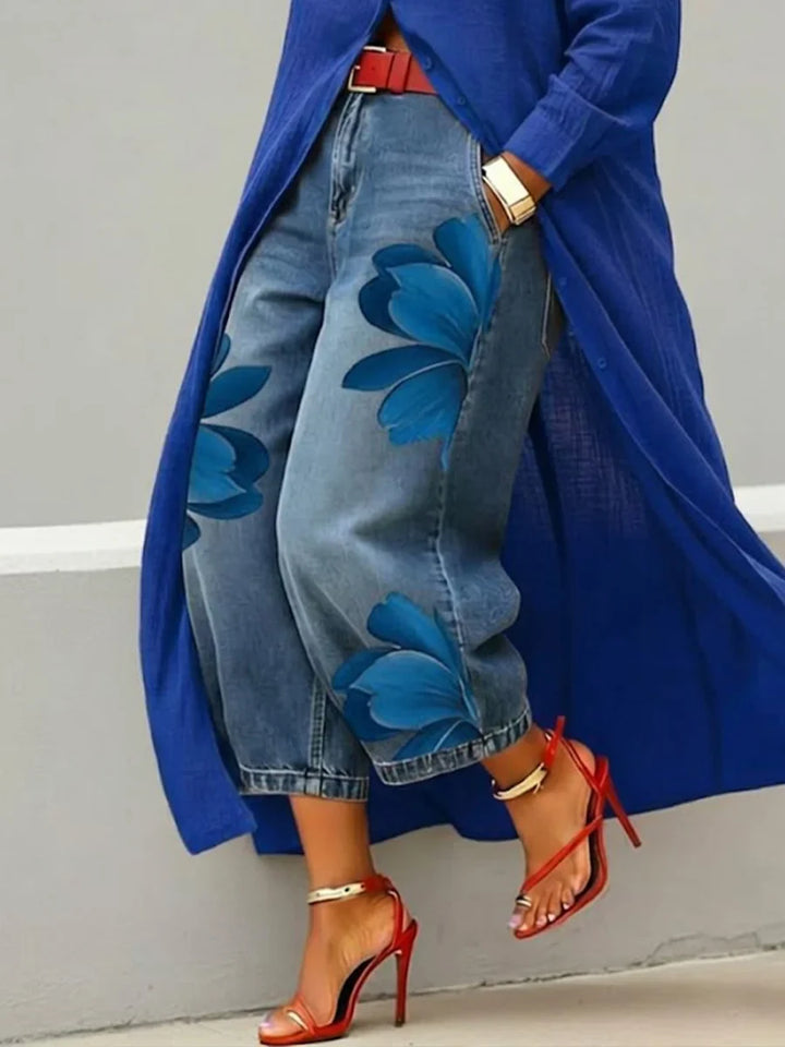 Analie - Shirt Dress and Floral Jeans Set