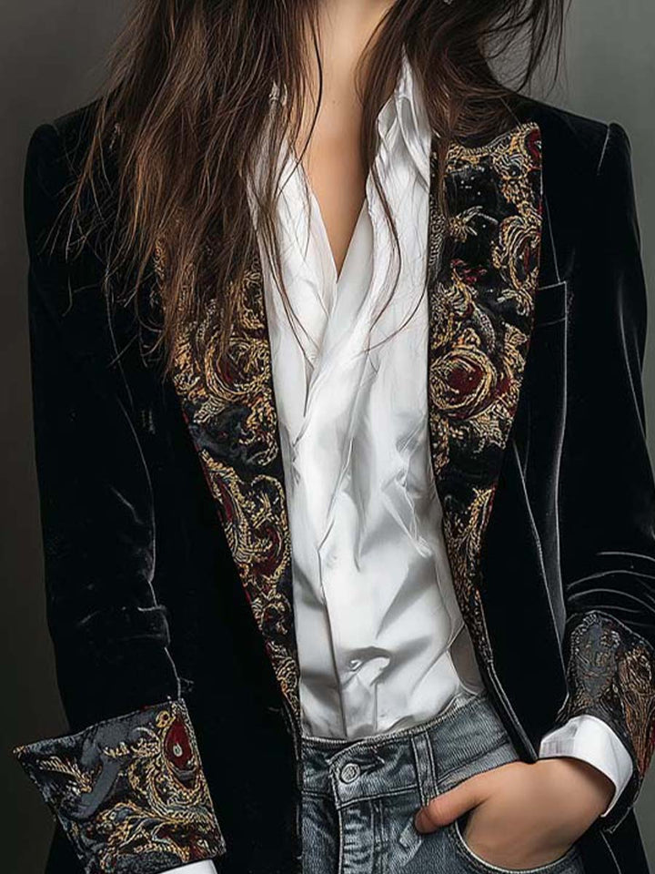 Black Baroque Print Blazer