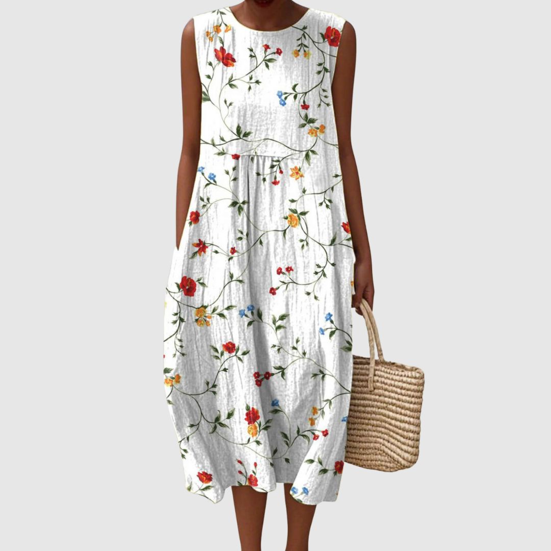 Lily | Women's Lovely Floral Pattern Art Print Sleeveless Pocket Wrap Dress