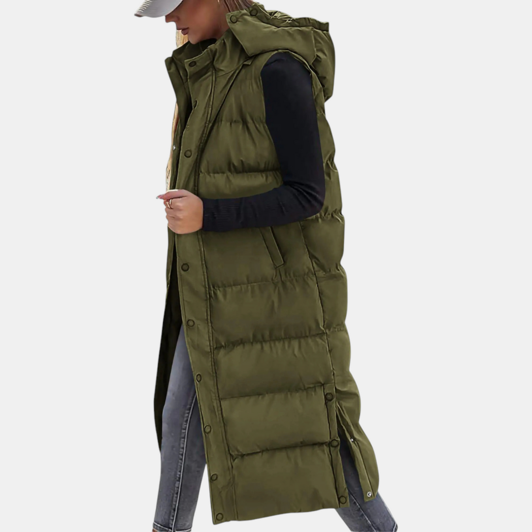 Quilted Hooded Maxi Puffer Vest