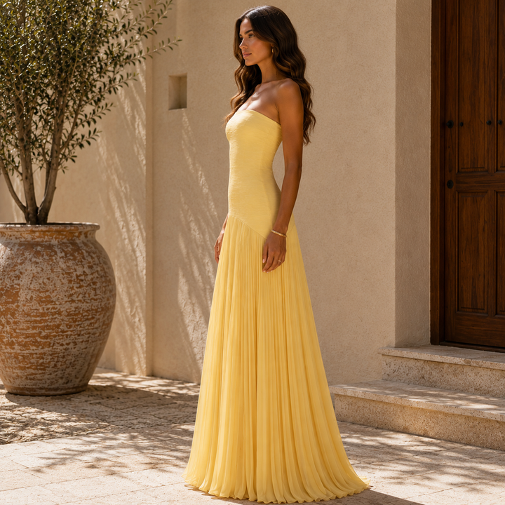 Almudena™ | Strapless Pleated Occasion Dress
