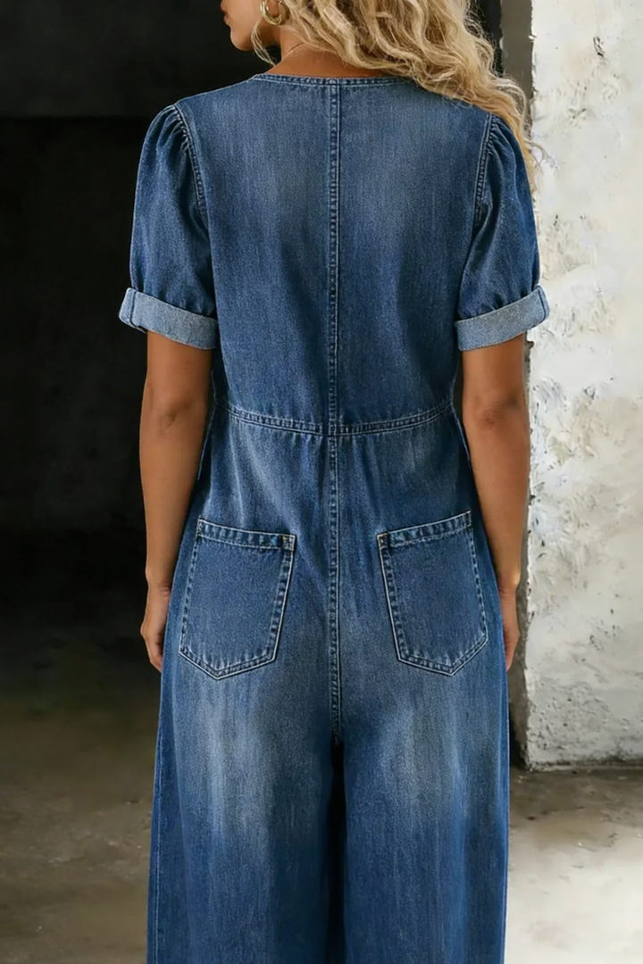 Mamma Mia | Short Sleeve Denim Jumpsuit