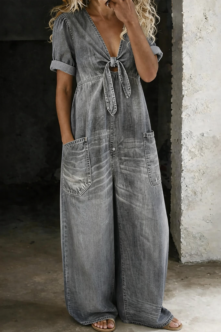Mamma Mia | Short Sleeve Denim Jumpsuit